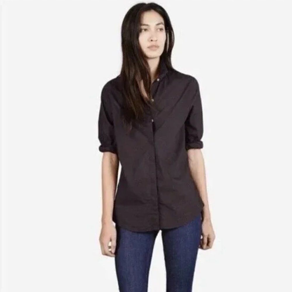 Everlane Poplin Black Button Down Long Sleeve Cotton Shirt Size XS